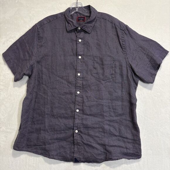 Untuckit Cadalso Button Up Short Sleeve Shirt 100% Linen Geometric Navy Size XL - Picture 1 of 16